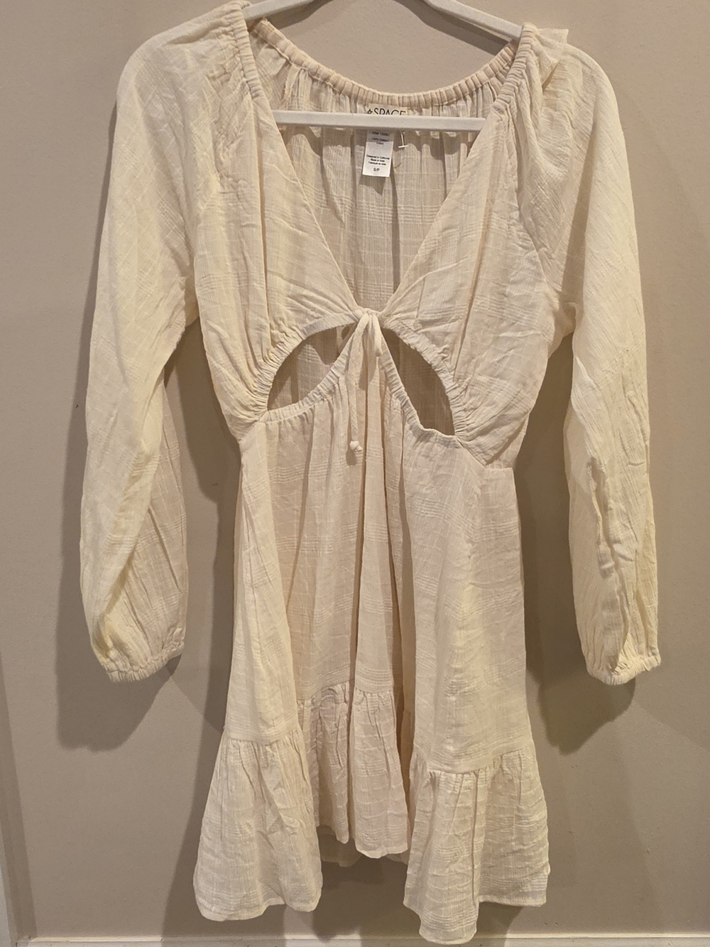 L*Space Cream Tie-Front Long Sleeve Mini Swim coverup